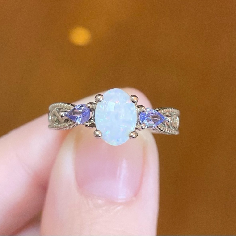 14K Opal Tanzanite filigree white lab oval teardrop purple white gold ri…​ - Picture 4 of 11